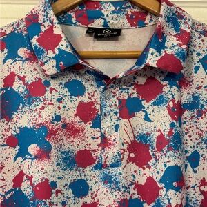 Greenside Golf Splash Camo Short Sleeve Polo Shirt Pink Blue Men’s XL
